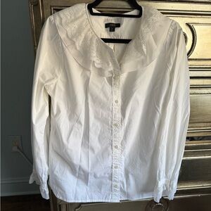Jcrew White Ruffle Collar Blouse size medium